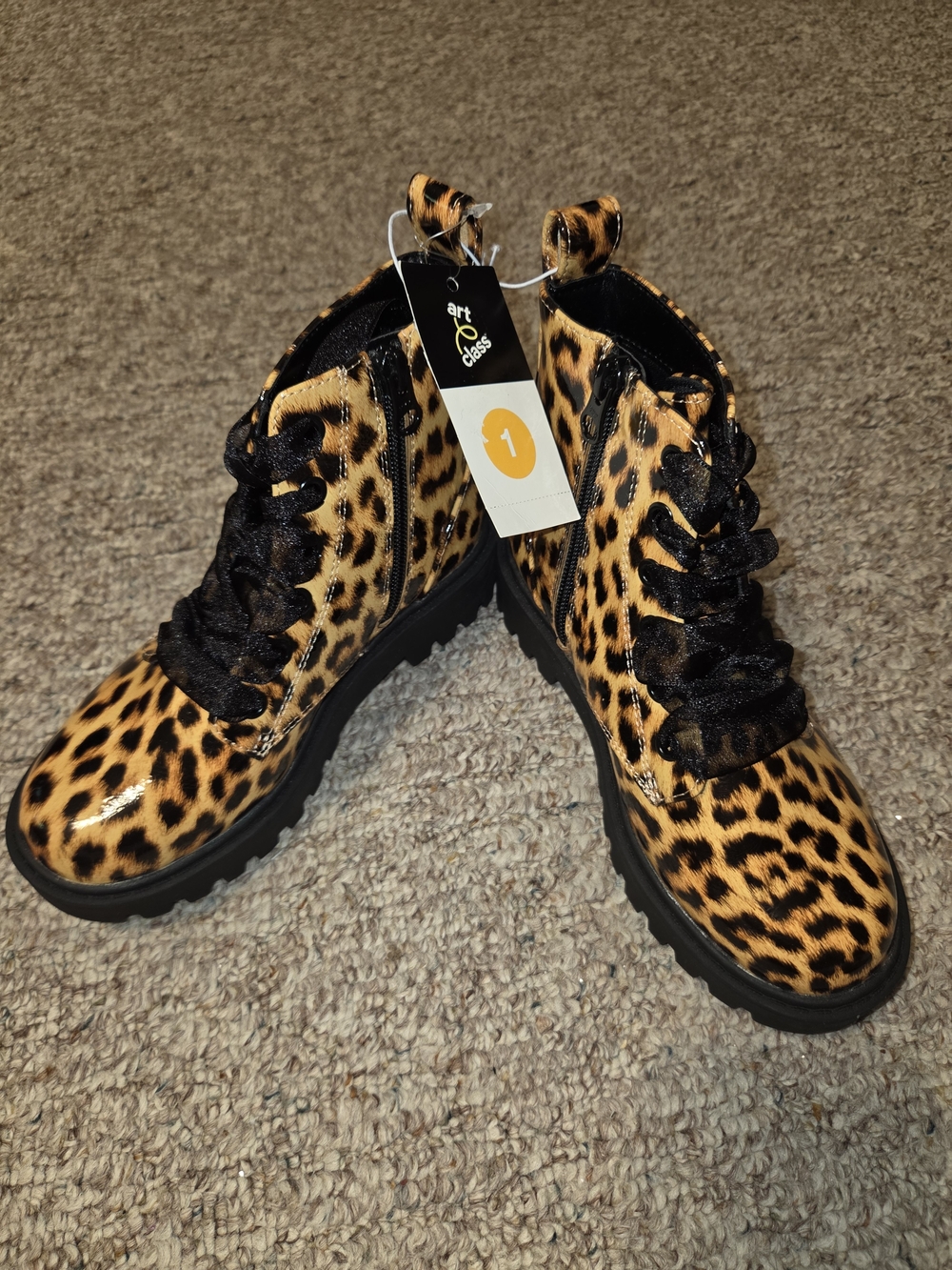 Girls Size 1 Art Class Leopard Print Lace-Up Combat Boots